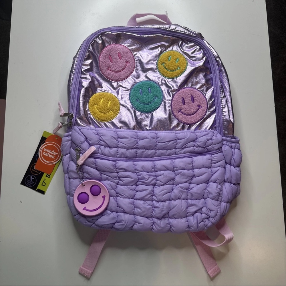 Wonder Nation Lavender Backpack with Smiley Patches